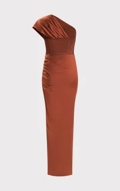 Dresses|Gowns-Hervé Léger RUCHED WOVEN COMBO GOWN REDWOOD