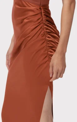 Dresses|Gowns-Hervé Léger RUCHED WOVEN COMBO GOWN REDWOOD