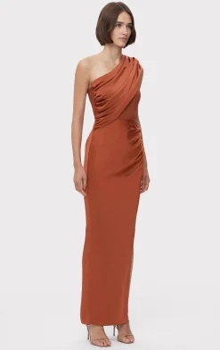 Dresses|Gowns-Hervé Léger RUCHED WOVEN COMBO GOWN REDWOOD