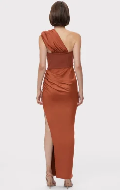 Dresses|Gowns-Hervé Léger RUCHED WOVEN COMBO GOWN REDWOOD