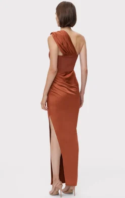 Dresses|Gowns-Hervé Léger RUCHED WOVEN COMBO GOWN REDWOOD