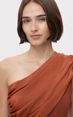 Dresses|Gowns-Hervé Léger RUCHED WOVEN COMBO GOWN REDWOOD