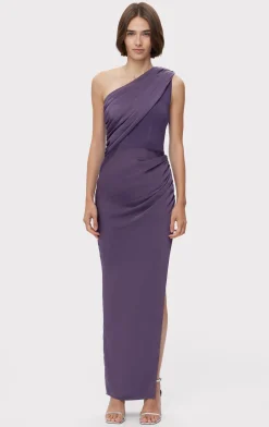Dresses|Gowns-Hervé Léger RUCHED WOVEN COMBO GOWN PLUM