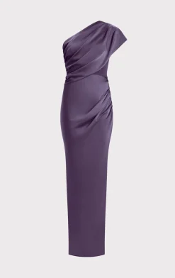 Dresses|Gowns-Hervé Léger RUCHED WOVEN COMBO GOWN PLUM