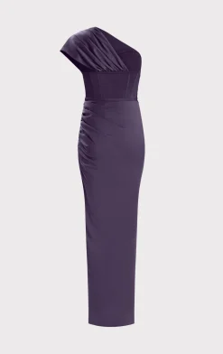 Dresses|Gowns-Hervé Léger RUCHED WOVEN COMBO GOWN PLUM