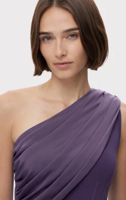 Dresses|Gowns-Hervé Léger RUCHED WOVEN COMBO GOWN PLUM