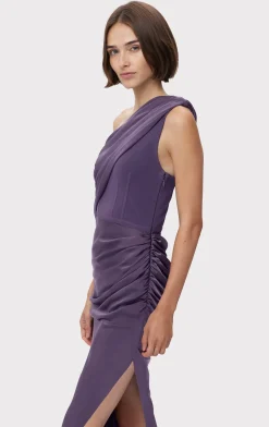 Dresses|Gowns-Hervé Léger RUCHED WOVEN COMBO GOWN PLUM