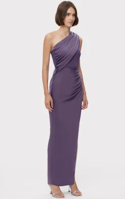 Dresses|Gowns-Hervé Léger RUCHED WOVEN COMBO GOWN PLUM