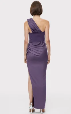 Dresses|Gowns-Hervé Léger RUCHED WOVEN COMBO GOWN PLUM