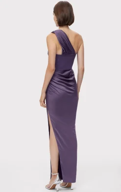 Dresses|Gowns-Hervé Léger RUCHED WOVEN COMBO GOWN PLUM