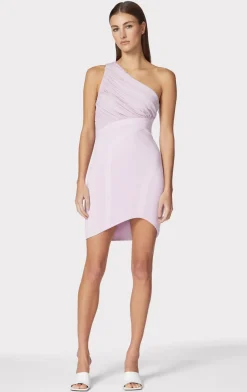 Dresses-Hervé Léger RUCHED WOVEN MIX ONE SHOULDER MINI DRESS LIGHT PEONY