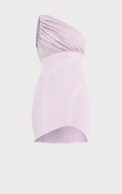 Dresses-Hervé Léger RUCHED WOVEN MIX ONE SHOULDER MINI DRESS LIGHT PEONY