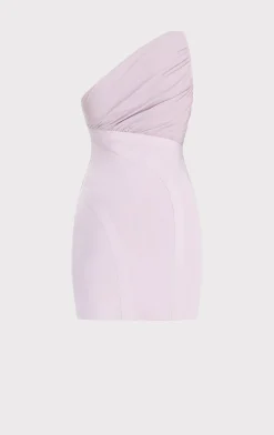 Dresses-Hervé Léger RUCHED WOVEN MIX ONE SHOULDER MINI DRESS LIGHT PEONY