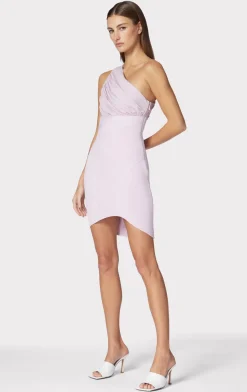 Dresses-Hervé Léger RUCHED WOVEN MIX ONE SHOULDER MINI DRESS LIGHT PEONY