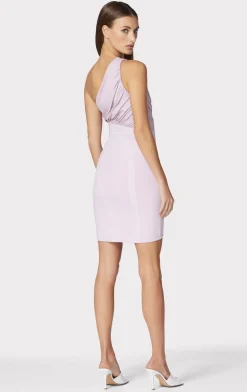Dresses-Hervé Léger RUCHED WOVEN MIX ONE SHOULDER MINI DRESS LIGHT PEONY