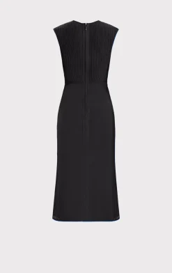 Dresses-Hervé Léger SHEER FLUTED STRIPE FLARE MIDI DRESS BLACK