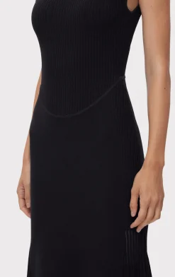 Dresses-Hervé Léger SHEER FLUTED STRIPE FLARE MIDI DRESS BLACK