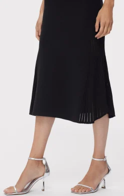 Dresses-Hervé Léger SHEER FLUTED STRIPE FLARE MIDI DRESS BLACK