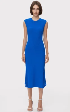 Dresses-Hervé Léger SHEER FLUTED STRIPE FLARE MIDI DRESS BRIGHT BLUE