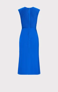 Dresses-Hervé Léger SHEER FLUTED STRIPE FLARE MIDI DRESS BRIGHT BLUE