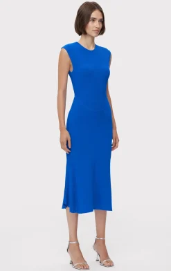 Dresses-Hervé Léger SHEER FLUTED STRIPE FLARE MIDI DRESS BRIGHT BLUE