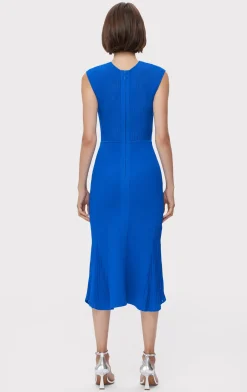 Dresses-Hervé Léger SHEER FLUTED STRIPE FLARE MIDI DRESS BRIGHT BLUE