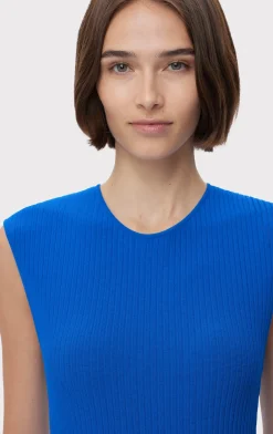 Dresses-Hervé Léger SHEER FLUTED STRIPE FLARE MIDI DRESS BRIGHT BLUE