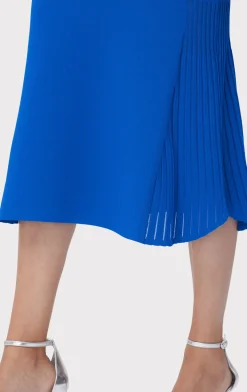Dresses-Hervé Léger SHEER FLUTED STRIPE FLARE MIDI DRESS BRIGHT BLUE