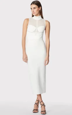 Dresses-Hervé Léger SHEER INTARSIA BUSTIER MIDI DRESS ALABASTER