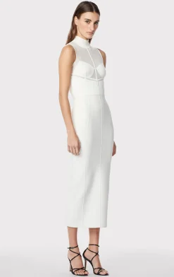 Dresses-Hervé Léger SHEER INTARSIA BUSTIER MIDI DRESS ALABASTER