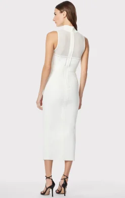 Dresses-Hervé Léger SHEER INTARSIA BUSTIER MIDI DRESS ALABASTER
