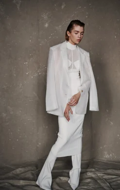 Dresses-Hervé Léger SHEER INTARSIA BUSTIER MIDI DRESS ALABASTER