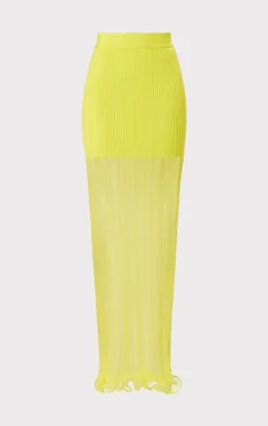 Separates-Hervé Léger SHEER LAYERED MAXI SKIRT WITH RUFFLE CHARTREUSE