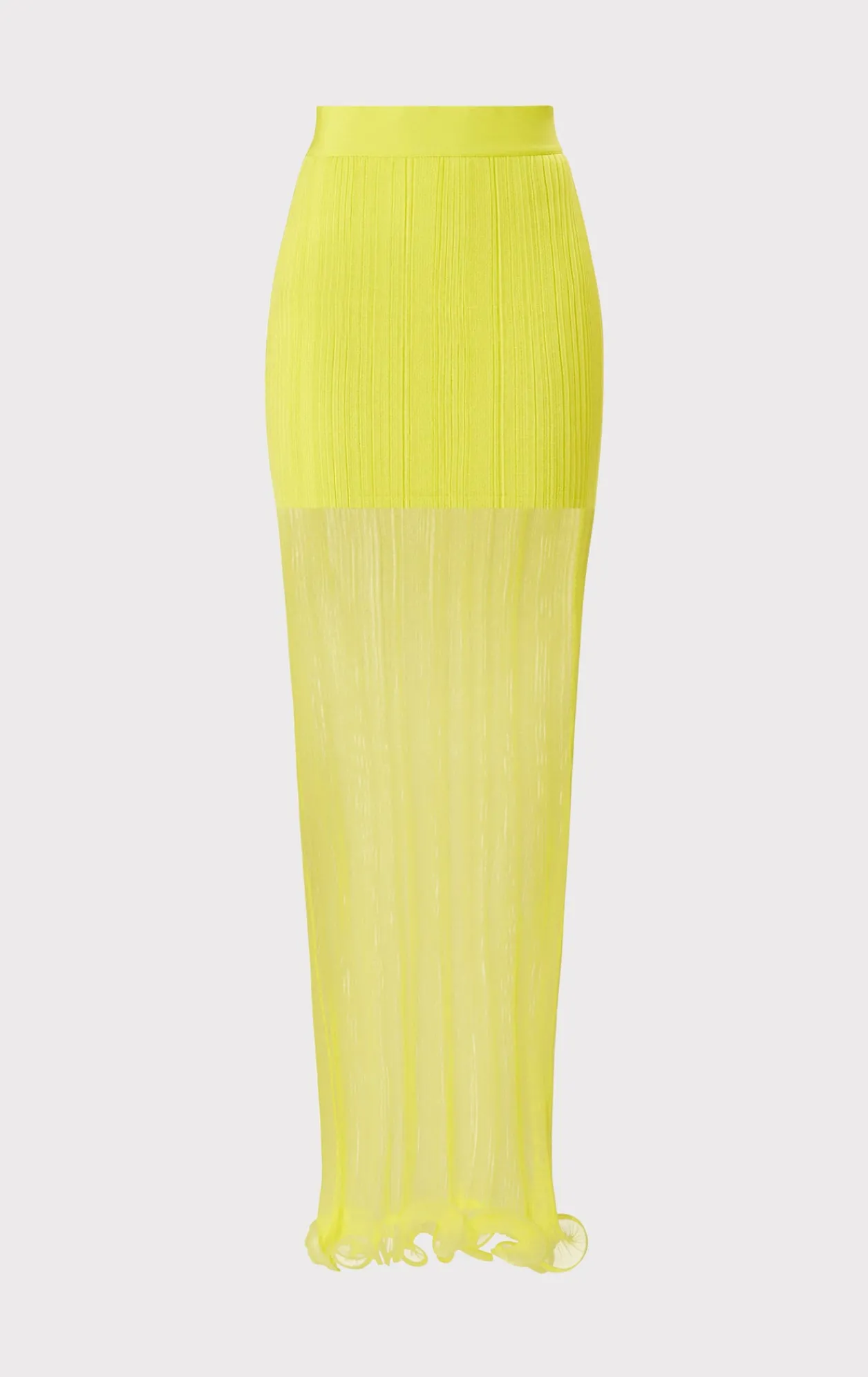 Separates-Hervé Léger SHEER LAYERED MAXI SKIRT WITH RUFFLE CHARTREUSE