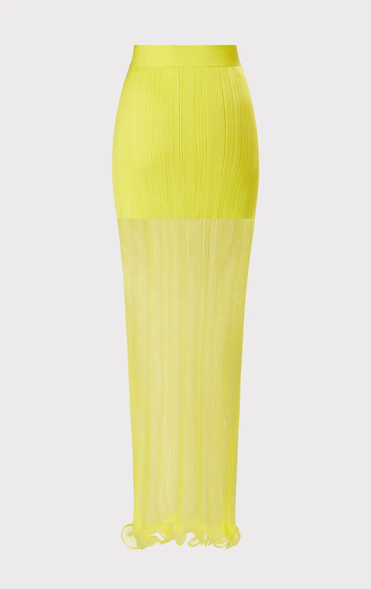 Separates-Hervé Léger SHEER LAYERED MAXI SKIRT WITH RUFFLE CHARTREUSE