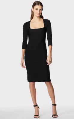Dresses-Hervé Léger SQUARE NECK ICON DRESS BLACK