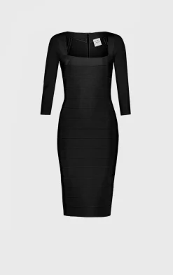 Dresses-Hervé Léger SQUARE NECK ICON DRESS BLACK