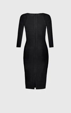 Dresses-Hervé Léger SQUARE NECK ICON DRESS BLACK