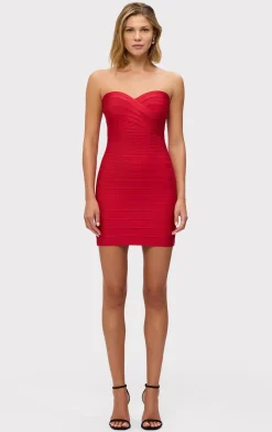 Dresses-Hervé Léger STRAPLESS BANDAGE MINI DRESS LIPSTICK RED