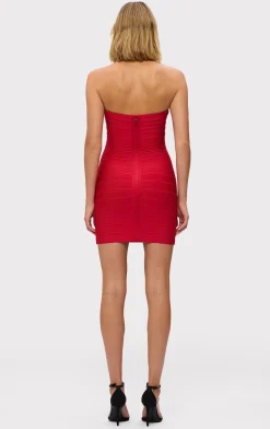 Dresses-Hervé Léger STRAPLESS BANDAGE MINI DRESS LIPSTICK RED
