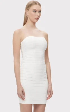 Dresses-Hervé Léger STRAPLESS BANDED MINI DRESS ALABASTER