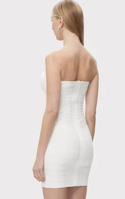 Dresses-Hervé Léger STRAPLESS BANDED MINI DRESS ALABASTER