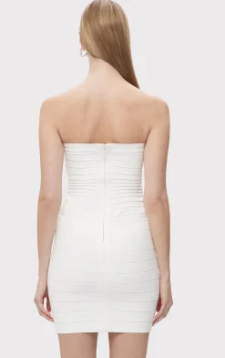Dresses-Hervé Léger STRAPLESS BANDED MINI DRESS ALABASTER