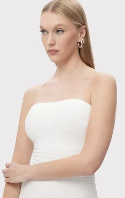 Dresses-Hervé Léger STRAPLESS BANDED MINI DRESS ALABASTER