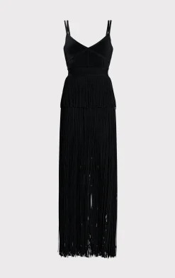 Dresses|Gowns-Hervé Léger STRAPPY OTTOMAN FRINGE GOWN BLACK