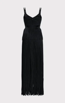 Dresses|Gowns-Hervé Léger STRAPPY OTTOMAN FRINGE GOWN BLACK