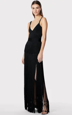 Dresses|Gowns-Hervé Léger STRAPPY OTTOMAN FRINGE GOWN BLACK