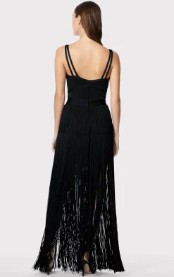 Dresses|Gowns-Hervé Léger STRAPPY OTTOMAN FRINGE GOWN BLACK