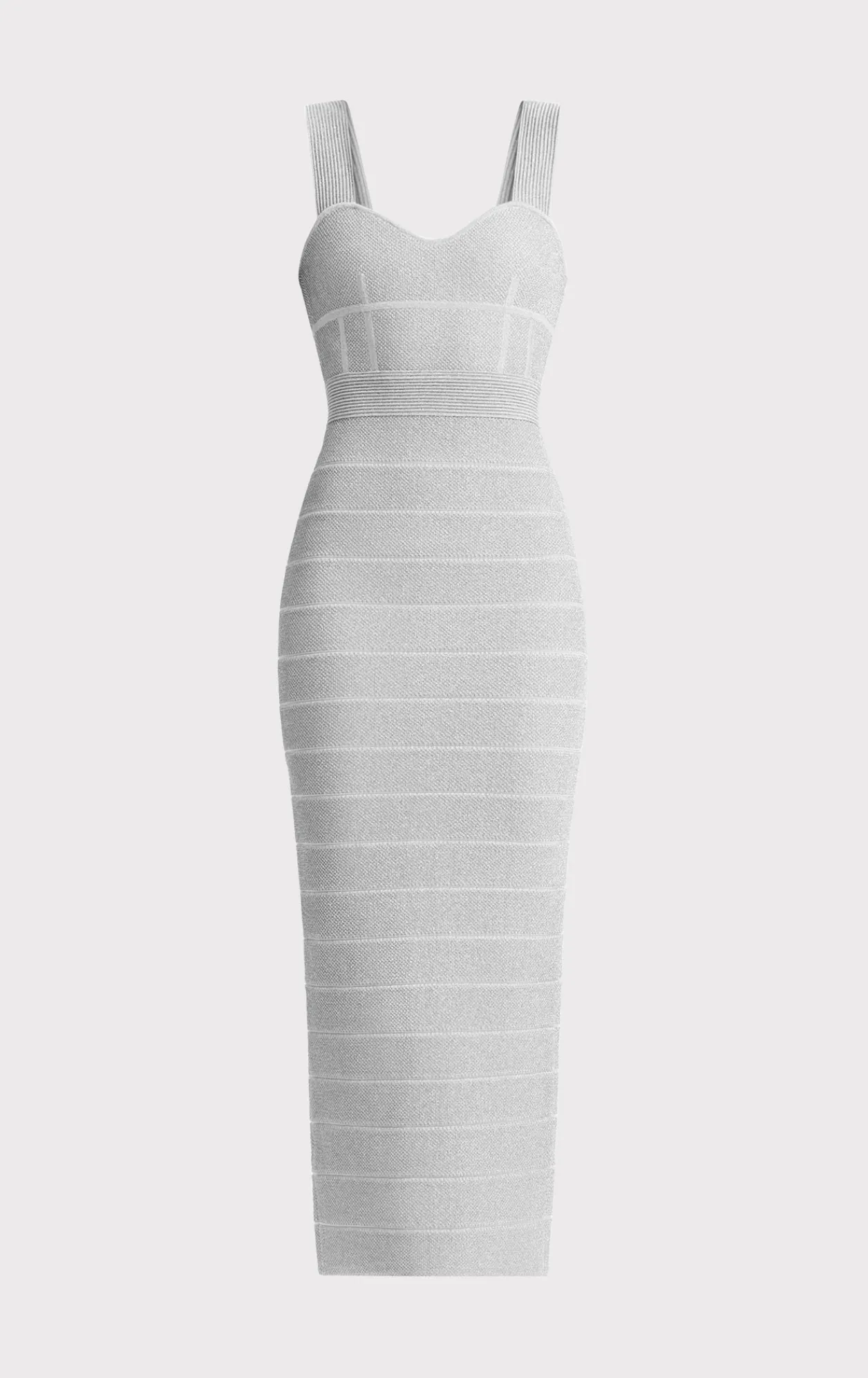 Dresses|Gowns-Hervé Léger TEXTURED LUREX SWEETHEART GOWN METALLIC SILVER