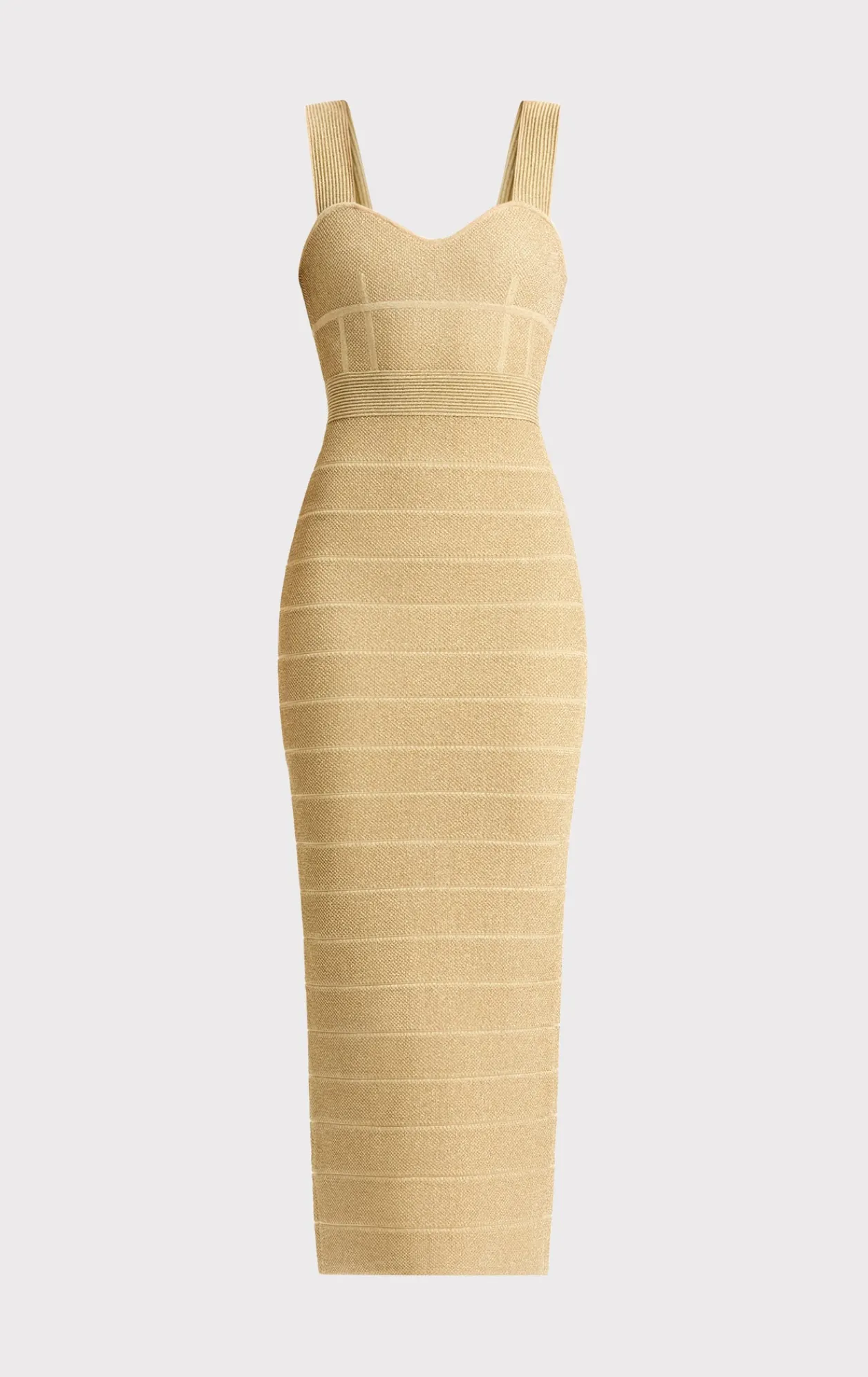 Dresses|Gowns-Hervé Léger TEXTURED LUREX SWEETHEART GOWN METALLIC GOLD